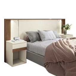 Cabeceira Casal com Mesas de Apoio e LED Bourbon 2 GV Areia e Jatobá