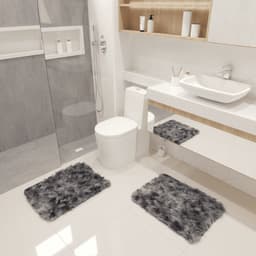 Kit Tapete Banheiro Felpudo Peludo Mesclado Cinza 40 x 60 cm