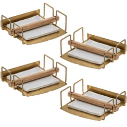 Kit 4 Suportes Porta Guardanapos de Mesa Quadrados Dourado Com Contrapesos de Madeira