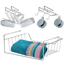 Kit Suportes Suspensos Porta Xícaras Porta Copos e Cesto Organizador Armário