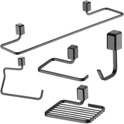 Kit Acessórios Banheiro Papeleira Saboneteira Porta Toalha Rosto Banho Gancho Multiuso Preto