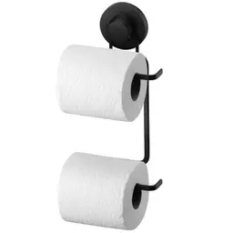 Porta Papel Higiênico com Ventosa Preto Papeleira Dupla Faci