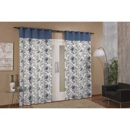 Cortina de Janela para Varão Anna Prime Azul Floral Têxtil Lar