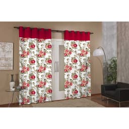 Cortina de Janela para Varão Anna Prime Vermelho Floral Têxtil Lar