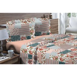 Jogo de Cama Casal 180 fios Romantique Patchwork Salmão 4 peças Textil Lar