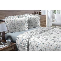 Jogo de Cama Queen 180 fios Romantique Azul Claro 4 peças Textil Lar