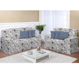 Kit Capa de Sofá Estampado 2 e 3 lugares Decore Azul 2 peças Textil Lar