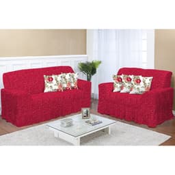 Kit Capa de Sofá Rajada Vermelha 2 e 3 lugares Decore 2 peças  Textil Lar