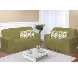 Kit Capa de Sofá Rajado 2 e 3 lugares Decore Musgo 2 peças Textil Lar