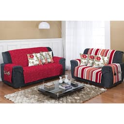 Kit Protetor de Sofá Dupla Face 2 e 3 lugares Decore Vermelho Listrado 2 peças Textil Lar