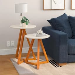 Conjunto com 2 Mesas Laterais Classic Off White e Madeira