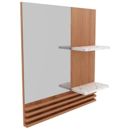 Espelheira para Banheiro 60 cm 2 Prateleiras Sâmia  Amêndoa/Mármore Branco