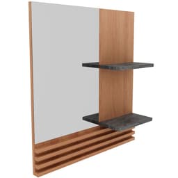 Espelheira para Banheiro 60 cm 2 Prateleiras Sâmia  Amêndoa/Mármore Lunar