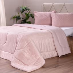 Coberdrom Duetto Plush Casal Malha 100% Algodão 200x220cm Rosa Pó
