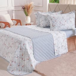 Kit Colcha Solteiro 200 Fios Estampada 160x240cm Floralis