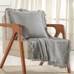 Kit Manta e 2 Almofada Decorativa para Sofá Waffle 100% Algodão 120x150cm Platina