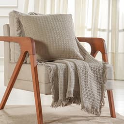 Kit Manta e Almofada Decorativa para Sofá Waffle 100% Algodão 120x150cm Cashmere