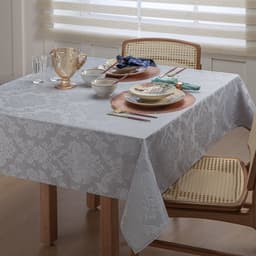 Toalha de Mesa 160x210 Damask Ligamento Cetim 6 Lugares Cinza