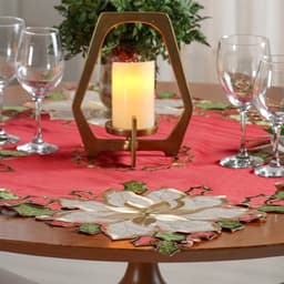 Trilho de Mesa Natalino Bordado Inglês 40x140 Rouge