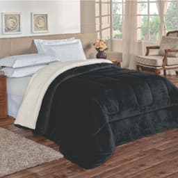 Edredom Esquimó Queen Dupla Face Sherpa Toque Lã Carneiro - Marinho