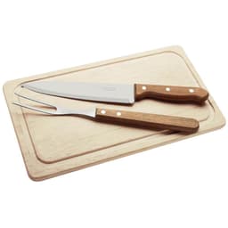 Kit Churrasco Tramontina Faca Chef 8' Garfo Trinchante Tábua Madeira Natural Aço Inox 3pçs