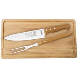 Kit para Churrasco Tramontina Tábua de Corte Garfo e Faca Aço Inox com Cabos Madeira 3 Peças