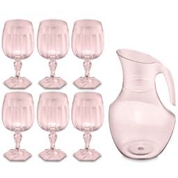 Conjunto Jarra 2,1L E 6 Taças 350ml Plástico Jogo De Refresco Valsa Rosa Translúcido UZ