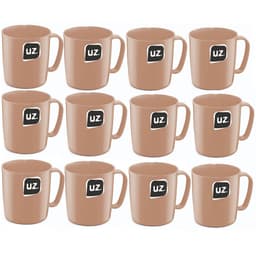 Kit 12 Canecas Plásticas 400ml Escolar Refeitório Lanche Merenda Ergonômica UZ Cappuccino