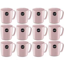 Kit 12 Canecas Plásticas 400ml Escolares Rosa Refeitório Lancheria Alças Ergonômica UZ