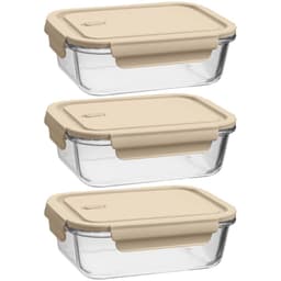 Kit 3 Potes de Vidro Herméticos 1,04L  Retangulares Capuccin
