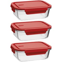 Kit 3 Potes de Vidro Herméticos 1,04L Borossilicato Vermelho