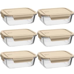 Kit 6 Potes de Vidro Borossilicato 1,04L Tampa Hermética Capuccino Uz Retangular