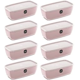Kit 8 Potes Plásticos com Tampa Uz Rosa Retangulares 3L Orga