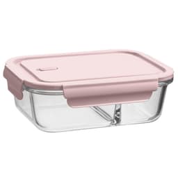 Marmita de Vidro com Divisória 1L Pote Hermético com Tampa UZ Retangular Rosa