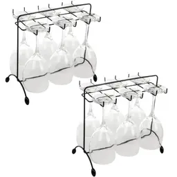 Kit 2 Suportes Porta Taças de Vinho Preto 16x27cm Aramado