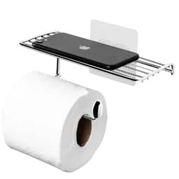 Porta Papel Higiênico com Suporte para Celular Aço Cromado de Parede Linha Fixação Adesiva Utimil
