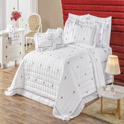 Jogo de Cama Queen Bordado 200 fios Felicitá Branco Vilela Enxovais 4 peças