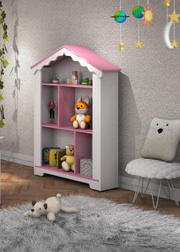 Estante Princesa com nichos e prateleiras Branco/Rosa - Vitamov