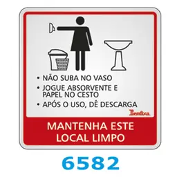 Placa Auto-adesiva Alumínio 15x15cm Instruções Banheiro Feminino Viva Bricolage