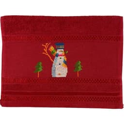 Toalha Lavabo Bordada Natal da Vovó Alice 30x45cm Boneco de Neve