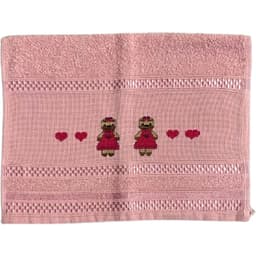 Toalha Lavabo Ponto Cruz com Borbado da Vovó Alice Coração Rosa