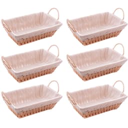 Kit 6 Cestas Porta Pão Servir 29x19cm Retangulares de Papel Forro em Tecido Alça Wolff Bege Decoração