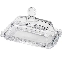Manteigueira Wolff Pearl com Tampa Porta Manteiga de Cristal Pérolas 11cm Mesa Posta