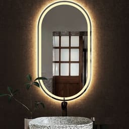 Espelho jateado Oval Iluminado com led quente - 50x80cm