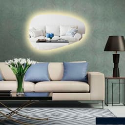 Espelho orgânico decorativo iluminado com led quente 45x80cm