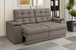 Sofá Confort Premium 2,05m Assento Retrátil/Reclinável porta copos e USB Suede Capuccino - XFlex Sofas
