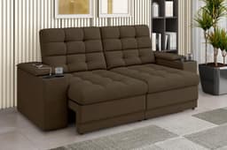 Sofá Confort Premium 2,05m Assento Retrátil/Reclinável porta copos e USB Suede Marrom - XFlex Sofas