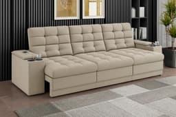 Sofá Confort Premium 2,30m Assento Retrátil/Reclinável porta copos e USB Suede Areia - XFlex Sofas