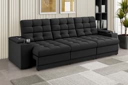 Sofá Confort Premium 2,30m Assento Retrátil/Reclinável porta copos e USB Suede Preto - XFlex Sofas