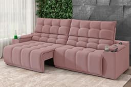 Sofá Connect Premium 2,00m Assento Retrátil/Reclinável com porta copos e entrada USB Suede Nude